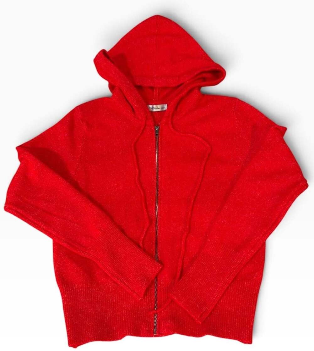 Zenana Bright Red Zip-Up Hoodie Sweater Size S Knit